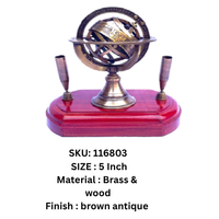 Horloge de bureau nautique en laiton, porte-stylo, décoration de table ronde, accessoire de bureau ou scolaire en laiton poli