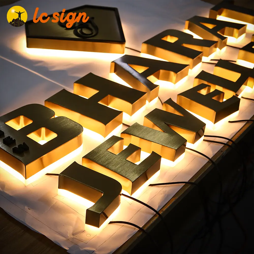 Letras de señalización comercial personalizadas en 3D Led de acero inoxidable para el logotipo de la marca de la empresa Letrero de tienda al aire libre Popular