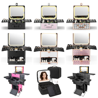 Boîte de maquillage cosmétique de luxe portable avec miroir éclairé par LED Fourniture de beauté en gros pour artistes cosmétologues grande capacité