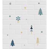 Autocollant Mural Mousse XPE 3D Très Vendu 70*77cm, Motif Briques de Bois Dessin Animé, Pellicule et Colle pour Salle de Bain, Papier Peint Décoratif Doux