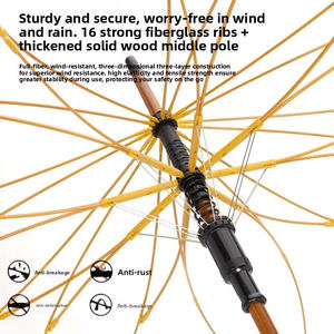 <span class=keywords><strong>Parapluie</strong></span> rétro à long manche en bois, extra large, pour <span class=keywords><strong>homme</strong></span> et femme, 16 baleines, épaissi, renforcé, coupe-vent, double usage, soleil et pluie - Product Image 5