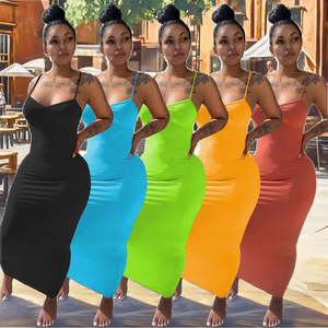 Robe midi d'été 2024 unie décontractée à col licou pour femme - Product Image 2