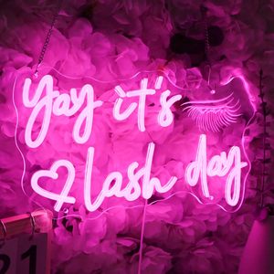 Luce per camera ciglia Nail Studio salone di bellezza rosa LED muro segno ragazza Yay è giorno ciglia insegne al Neon - Product Image 3