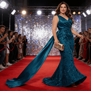 Abito da Sera di Lusso Europeo-Americano, Taglia Grande, <span class=keywords><strong>Elegante</strong></span> <span class=keywords><strong>con</strong></span> Paillettes, Aderente, Senza Spalline, Collo <span class=keywords><strong>all</strong></span>'<span class=keywords><strong>Americana</strong></span>, Lunghezza a Terra - Product Image 2