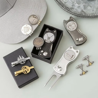 Lot de marqueurs de balle de golf en métal personnalisés avec logo, gravure laser fibre, outil de réparation de divots, clip de chapeau, boutons de manchette, pince à cravate – Vente en gros, source directe, MOQ
