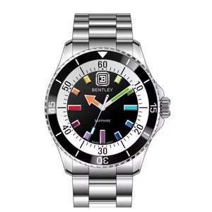 Montre à quartz en cuir pour hommes avec bracelet en acier inoxydable et pointeur d'affichage de la fenêtre du cadran en cristal de 22mm de largeur - Product Image 1