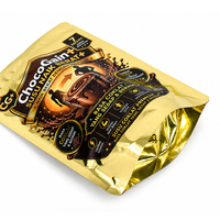 Pochette verticale personnalisée haut de gamme à effet doré brillant et texture métallique avec fermeture éclair pour emballage alimentaire de poudre de chocolat