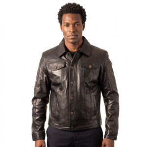 Veste en cuir véritable pour homme, personnalisable, style motard décontracté, lavée, écologique, imperméable, épaisse, pour l'automne - Product Image 1