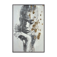 Art mural texturé peint à la main, portrait féminin abstrait fleuri, toile verticale, déco vintage chambre