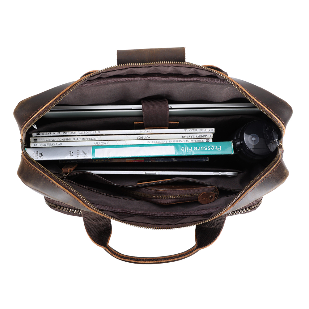 Crazy Horse Leather Men's Laptop Briefcase – Genuine Cowhide Messenger Bag - View 2