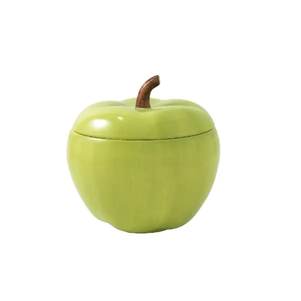 Food Grade Wholesale Ceramic Green Apple Shaped Storage Cookie Jar