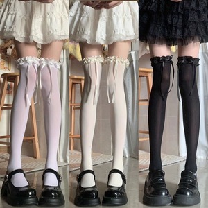 Lolita Over The <b>Knee</b> <b>Socks</b> Black Lace Bow Transparent Nylon Women Summer Elegant Style <b>High</b> Thigh Long <b>Socks</b> - Product Image 5