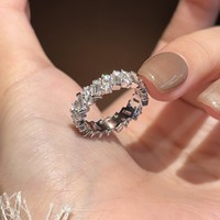 Bague rectangulaire en moissanite, argent sterling 925, pavée, style minimaliste, bague tendance