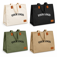 Sac fourre-tout en toile personnalisé avec patchs en cuir, poignées en sangle de coton, broderie en X, logo personnalisé, sac de courses réutilisable pour femmes