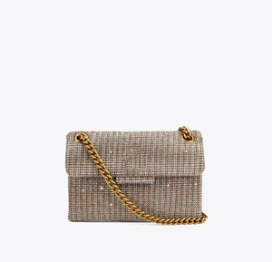 Designer Fashion <b>Square</b> Nylon Lining Cover Closure Bag Rhinestones Versatile Shoulder Crossbody Handbag for Ladies - Product Image 1