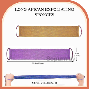 Esponja de malla africana con logotipo personalizado, malla de nailon larga y suave para exfoliación, con asas para ducha, exfoliante para la piel y espalda. - Product Image 2