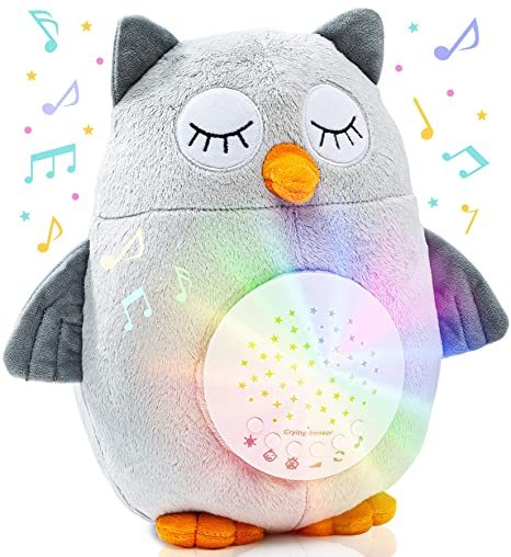 Custom Crib Soother Plush Night Light Cry Detector Lullabies White Noise Baby Sound Machine Owl Cry Sensor Soother