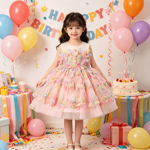 Vestido <span class=keywords><strong>de</strong></span> Princesa con Tul y Mariposas 3D <span class=keywords><strong>para</strong></span> <span class=keywords><strong>Niñas</strong></span>, Sin Mangas, con Volantes en Capas, Vestido <span class=keywords><strong>de</strong></span> Fiesta <span class=keywords><strong>de</strong></span> Cumpleaños, Disfraz Formal - Product Image 5