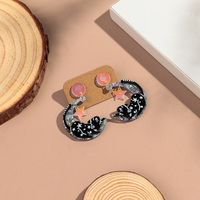 Nouveau 2024 bijoux de fête créatifs mignon chat Laser étoile lune paillettes noir chaton acrylique boucles d'oreilles pour femmes filles