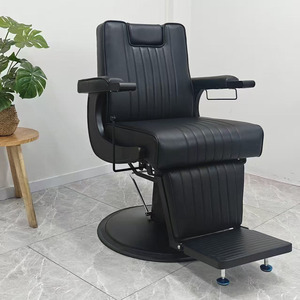 Fauteuil de barbier en cuir noir, hydraulique, inclinable, pour salon de coiffure, hauteur réglable, base ronde, chaise de coiffure - Product Image 4