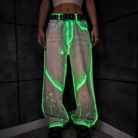 Jeans en denim phosphorescents personnalisés, pantalon streetwear néon unisexe homme femme