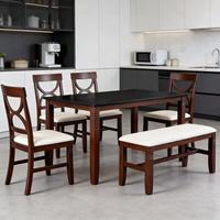 Offre Spéciale : Ensemble de Salle à Manger en Bois 6 Pièces – Table et 4 Chaises Latérales avec Banc