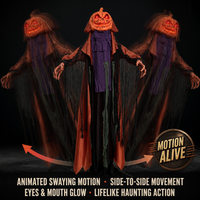Citrouille d'Halloween Électrique Grandeur Nature, Accessoire Animatronique avec Son et Lumière, Détection de Mouvement, Yeux Rouges Lumineux, Décoration Extérieure
