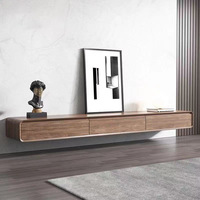 Table de télévision murale en noyer au design minimaliste moderne Meuble de télévision en bois avec tiroirs de rangement et étagère Table basse