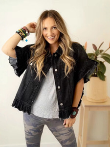 Mode Automne Nouvelle Collection Européenne et Américaine, Vêtements de Rue pour Femmes, Denim à Manches Longues, Haut à Volants et Franges - Product Image 5