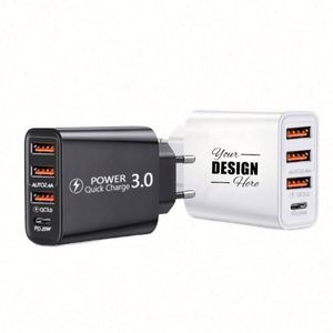 Custom Multi-Port 25W <b>USB</b>-<b>C</b> Charger <b>Adapter</b> Durable PVC Material Fast PD & QC Charge for iPhone 12-16 Samsung S24-S22 EU <b>Plug</b> - Product Image 1