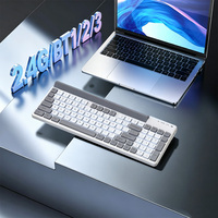 Nuevo Diseño, Teclado Inalámbrico de Oficina y Negocios de Modo Dual Recargable, 98 Teclas, 2.4G, BT1, BT2, BT3, con Ranura para Tarjeta, para PC y Portátil