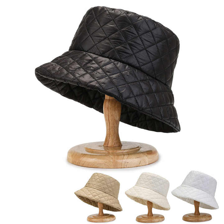 Wholesale In Stock Autumn And Winter Women bucket hat Checkered PU Down
