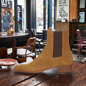 รองเท้าบูทเชลซีหนังแท้สำหรับผู้ชายหัวแหลมรองเท้าบูทสั้นผ้ายีนส์สไตล์อังกฤษยุโรปและอเมริกา - Product Image 5