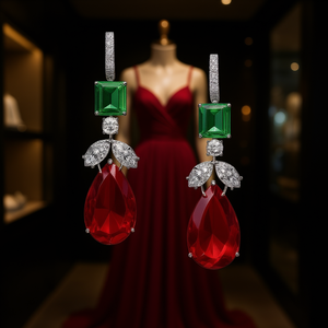 Orecchini Pendenti E2515 in Oro Bianco con Rubino Taglio a Pera, Gioielli Classici da Donna per Feste - Product Image 2