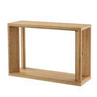 Table console en bois de chêne naturel Dream Home, cadre ouvert, double étagère, pieds épais, meuble d'entrée/hall