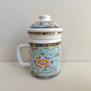 Copo de Porcelana Revestido com Esmalte com Filtro de Chá 304, Copo de Chá de Porcelana com Tampa, Copo Estilo Antigo - Product Image 6