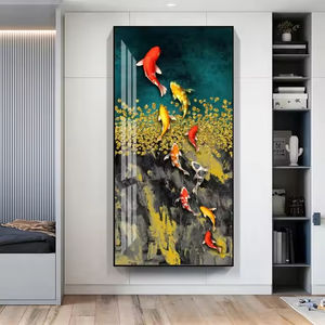 Lienzo de <span class=keywords><strong>pez</strong></span> Koi de lujo, arte de pared, cartel impreso de loto de carpa, pintura de porcelana de cristal, Metal para dormitorio, Hotel, sala de estar, decoración del hogar - Product Image 2