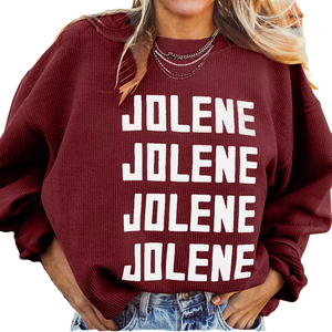 Felpa Pullover a girocollo a manica lunga da <span class=keywords><strong>donna</strong></span> con scritta in tinta unita stampa con lettere <span class=keywords><strong>senza</strong></span> <span class=keywords><strong>cappuccio</strong></span> camicia a maglia tinta unita in autunno - Product Image 1