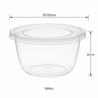 Bol jetable en plastique transparent 1000 ml 135x80 mm avec couvercle, grand format, pour fêtes, restaurants, buffets, soupes, qualité alimentaire PP, robuste