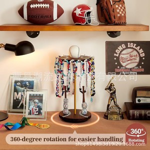 Wooden rotating champion ring storage rack, necklace and bracelet <b>desktop</b> jewelry rack, baseball collection display rack - Product Image 2