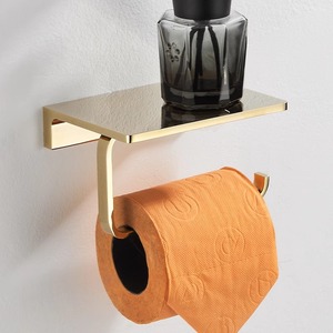 Porte-papier toilette rectangulaire en cuivre plaqué or, sans perçage, à fixer au mur, pour salle de bain - Product Image 3
