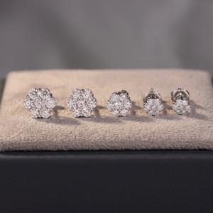 6mm-10.5mm <b>Cute</b> Unisex Flowers <b>Earring</b> Studs Luxury Jewelry Lab Grown Diamond Filled Brilliant Cut IGI Certified Silver Gold - Product Image 1
