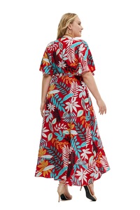 Abito a maniche corte con scollo a V di <span class=keywords><strong>moda</strong></span> di nuova stampa da donna taglie forti 2025 con vita legata e gonna irregolare abito Casual - Product Image 5