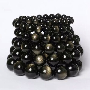 Bracelet en obsidienne naturelle multi-spécifications or et argent, bracelet de couple, bracelet élastique en perles de jade pour homme et femme - Product Image 5