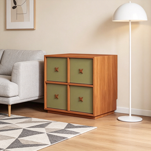 Mid-Century Modern 4-Drawer Wood Nightstand, Olive Green Cabinet with Cross Knobs for Bedroom - Product Image 3