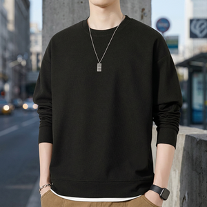 Sweat-shirt à col rond noir pour homme, coupe classique, en coton tricoté, décontracté, pour l'automne - Product Image 4