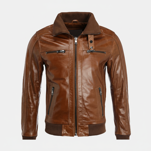 Chaqueta de moto de cuero para hombre, chaqueta de moto para exteriores con motorista genuino, diseño cosido con diamantes, chaqueta de moda para hombre - Product Image 1