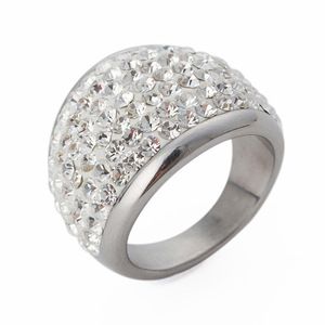 Bague en acier inoxydable pour femme, sertie de diamants, forme géométrique ronde, bijoux de fête, bagues tendance - Product Image 1