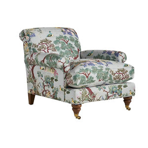 Poltrona con Design Floreale Tradizionale e Gambe in Legno Retrò, Comoda Poltrona Imbottita per Soggiorno e Camera da Letto - Product Image 1