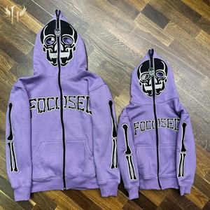 Yüksek sokak erkek rahat tam Zip up kapşonlu Sweatshirt ceket uzun örme kazak kafatası baskı tasarım Hoodies ile - Product Image 3